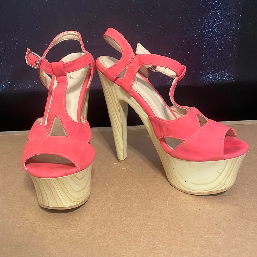 Qupid coral platform wood platform heels